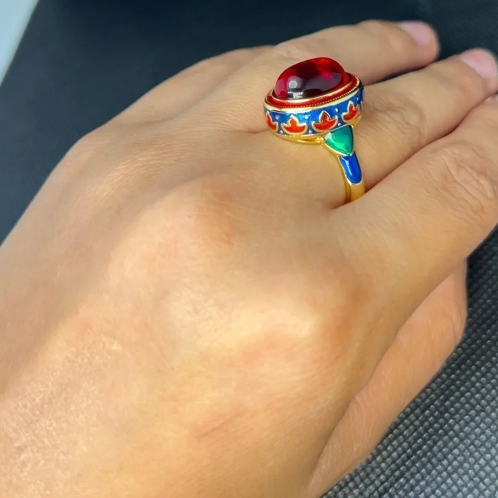 Red  Cabochon Enamel Ring - Picture 13 of 17